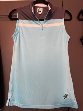 FootJoy Light Blue & Gray Sleeveless Golf Polo with White Chest Stripe